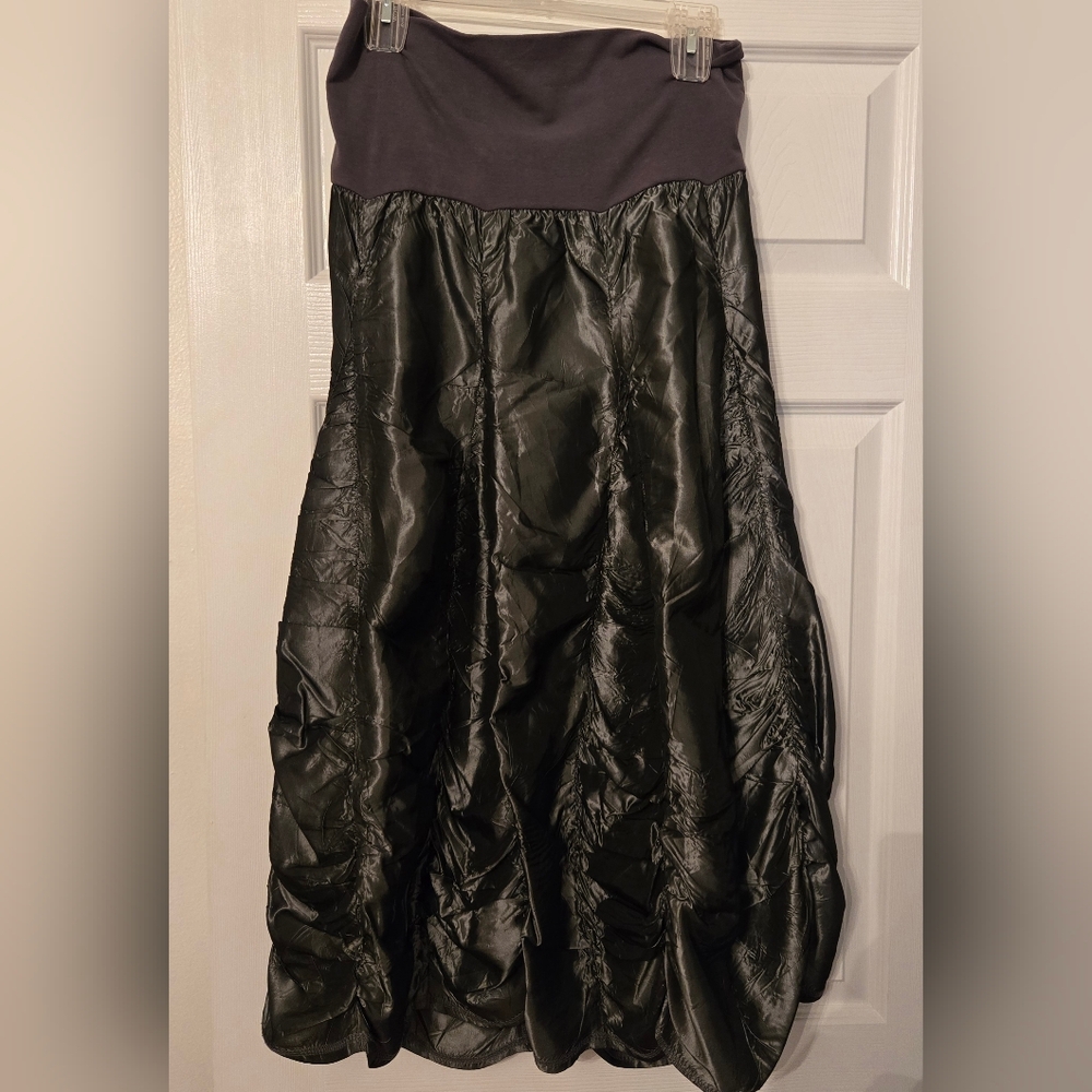 Vintage Magdalena California USA  Metallic Gray Ruched Skirt Knit Waistband Sz S